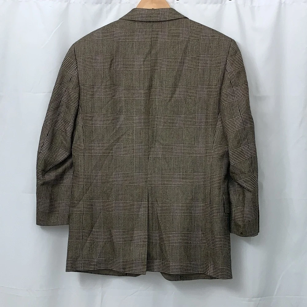 Jos A Bank Signature Collection Silk Camelhair Blazer Brown Plaid Sport Coat 38S